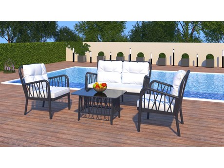 Rainbow Outdoor Gala Resin Anthracite 4 Piece Lounge Set with Cushion
