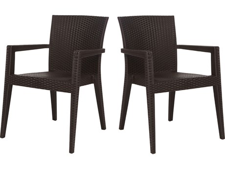 Rainbow Outdoor Montana Resin Wicker Brown Stackable Dining Arm Chair Set of 2