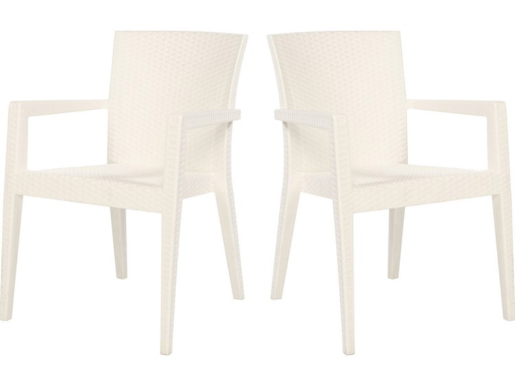 Rainbow Outdoor Montana Resin Wicker White Dining Arm Chair Set of 2