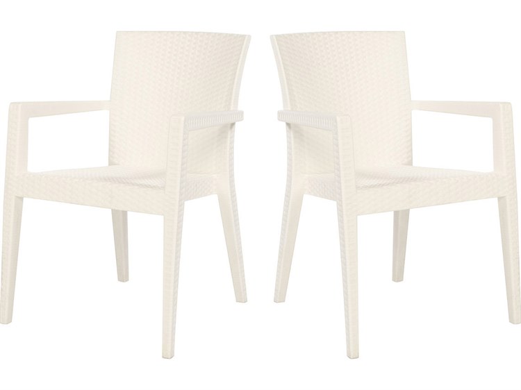 Rainbow Outdoor Montana Resin Wicker White Dining Arm Chair Set of 2