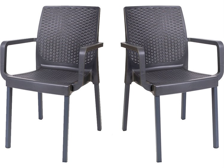 Rainbow Outdoor Napoli Wicker Resin Wicker Anthracite Stackable Dining Arm Chair Set of 2