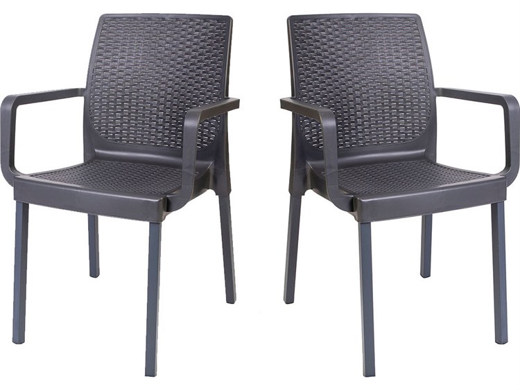 Rainbow Outdoor Napoli Wicker Resin Wicker Anthracite Stackable Dining Arm Chair Set of 2