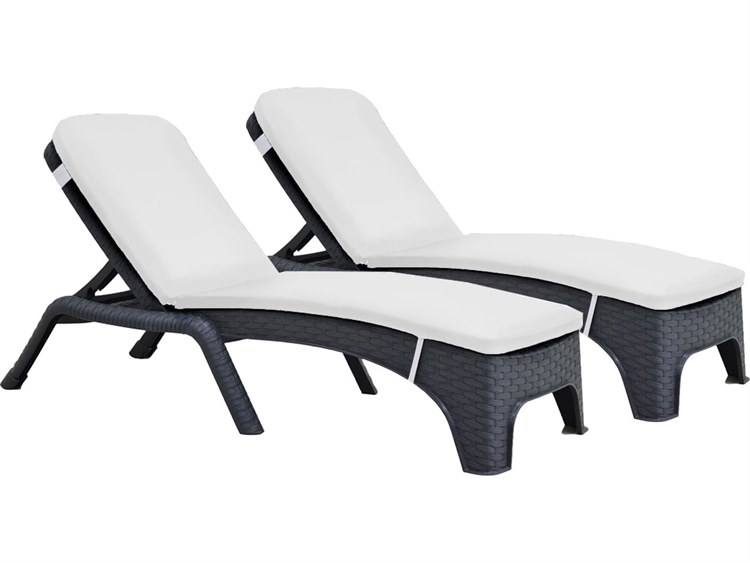 Rainbow Outdoor Roma Resin Wicker Anthracite Stackable Chaise Lounge with Cushion Set of 2