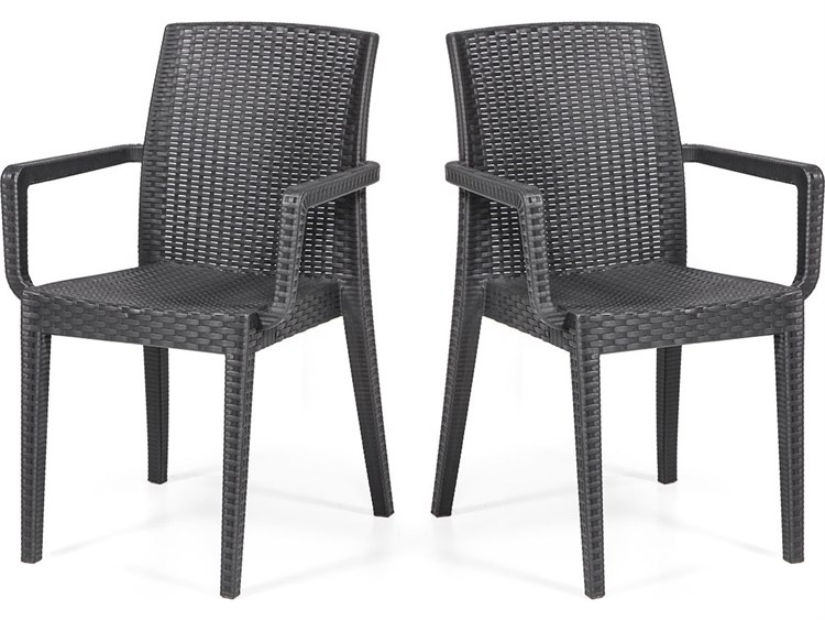 Rainbow Outdoor Siena Resin Wicker Anthracite 2 Stackable Dining Arm Chair  Set of 2