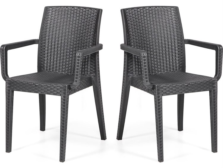 Rainbow Outdoor Siena Resin Wicker Anthracite 2 Stackable Dining Arm Chair Set of 2
