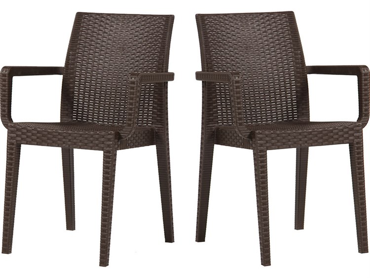 Rainbow Outdoor Siena Resin Wicker Brown Stackable Dining Arm Chair Set of 2