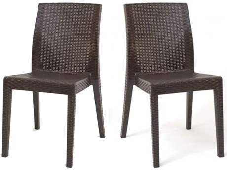 Rainbow Outdoor Siena Resin Wicker Brown Stackable Dining Side Chair Set of 2