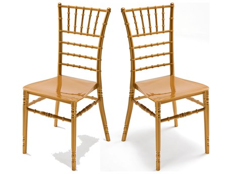 Rainbow Outdoor Tiffany Resin Gold Stackable Dining Side Chair with Cushion Set of 2
