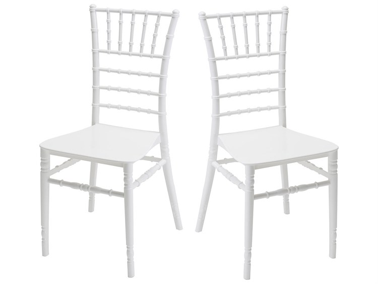Rainbow Outdoor Tiffany Resin White Stackable Dining Side Chair with Cushion Set of 2