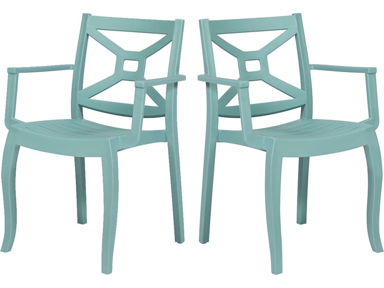 Rainbow Outdoor Zeus Resin Blue Stackable Dining Arm Chair Set of 2
