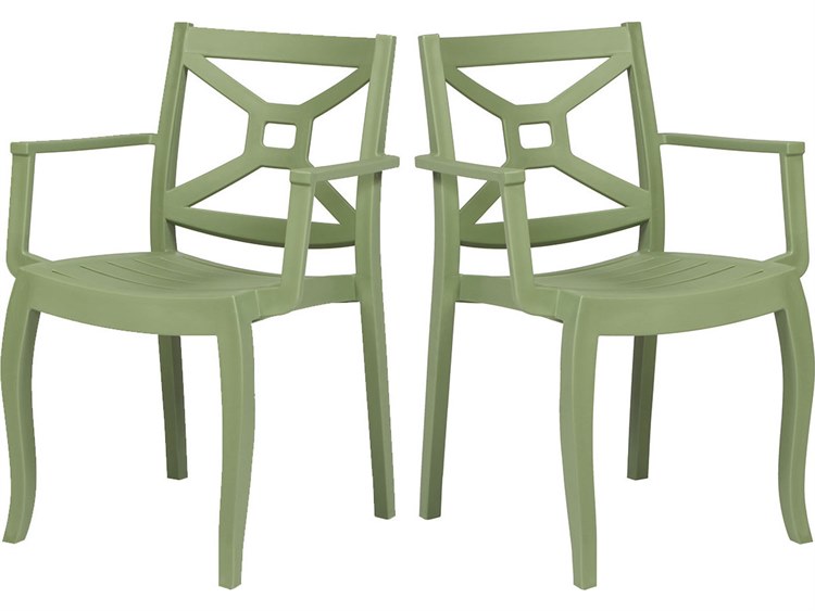 Rainbow Outdoor Zeus Resin Green Stackable Dining Arm Chair Set of 2