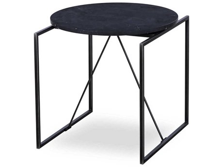 Sonder Living Georgina Round Wood Black Marble End Table