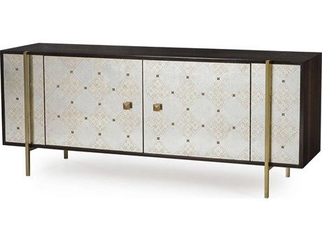 Sonder Living Ardian 72" Ply Wood Smoked Eucalyptus With Ornate Eglomise & Antique Brass Credenza Sideboard