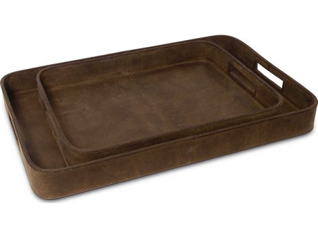 Regina Andrew Derby Brown Leather Trays Set of 2