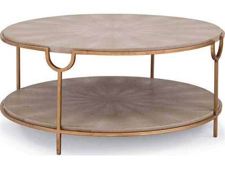 Regina Andrew Vogue Round Faux Leather Ivory Grey Brass Coffee Table