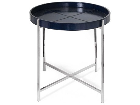 Regina Andrew Derby Round Leather Blue End Table