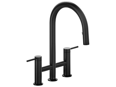 Riobel Azure Black Bridge Pull-Down Kitchen Faucet with C-Spout