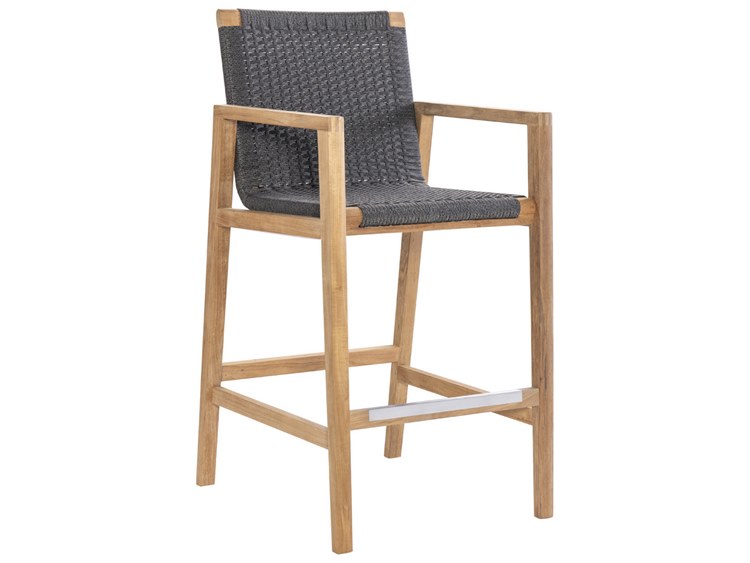 Royal Teak Collection Admiral Teak Rope Arm Stationary Bar Stool in Charcoal
