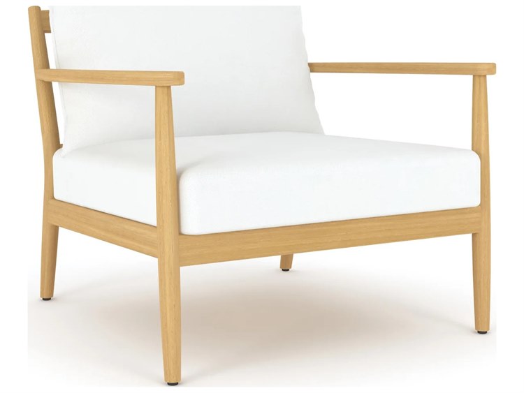 Royal Teak Collection Palma Teak Cushion Arm Stationary Lounge Chair in White Cushions