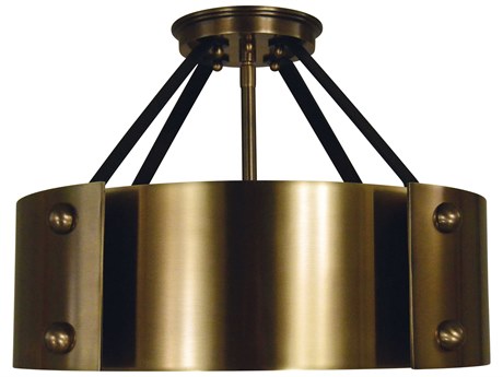 Framburg Lasalle 6-Light Antique Brass Matte Black Accents Round Semi Flush Mount