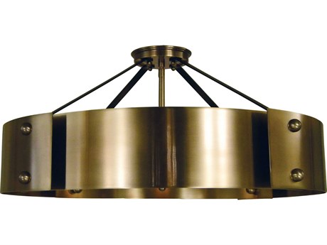Framburg Lasalle 8-Light Antique Brass Matte Black Accents Round Semi Flush Mount