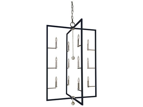 Framburg Minimalist Elegant 12-Light Polished Nickel Matte Black Crystal Candelabra Geometric Chandelier