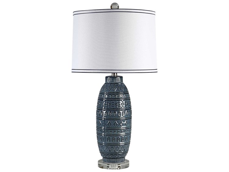 Photos - Floodlight / Street Light REN Renwil Spirea Glazed Blue White With Trim Linen Buffet Lamp LPT1355 