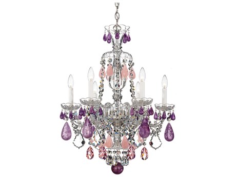 Schonbek Hamilton Rock Crystal 6-Light Silver Candelabra Chandelier