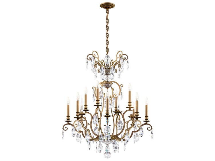 Photos - Chandelier / Lamp Nouveau Schonbek Renaissance  12 8-Light Etruscan Gold Crystal Candelabra Chandelier RN3872N-23H 
