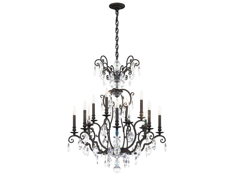 Photos - Chandelier / Lamp Nouveau Schonbek Renaissance  12 8-Light Black Crystal Candelabra Chandelier RN3872N-51H 