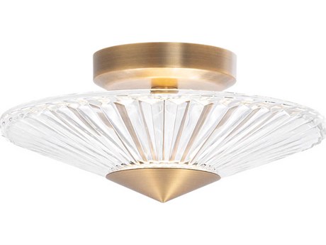 Schonbek Origami 1-Light Aged Brass Crystal LED Dome Linear Semi Flush Mount