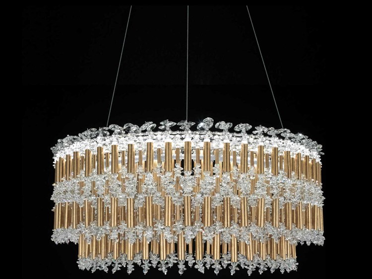 Photos - Chandelier / Lamp Schonbek Tahitian 1-Light Heirloom Gold Crystal LED Drum Linear Pendant S8124-22O