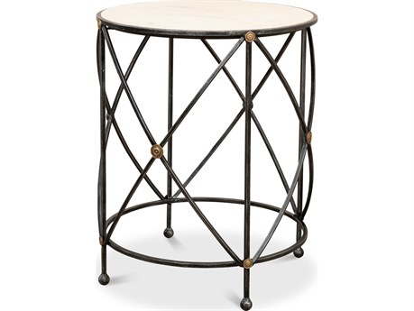Sarreid Ltd Drum & Fife Lamp Table Aged White Marble
