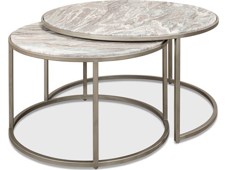 Sarreid Ltd Set of 2 Round Nesting Tables Marble Top