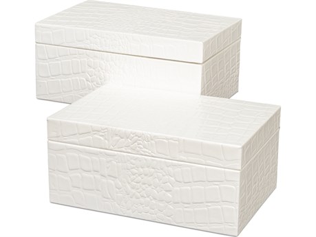 Sarreid Ltd Candece Leather Box Pearl 2