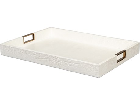 Sarreid Ltd Norton Leather Tray Croco Leather Pearl