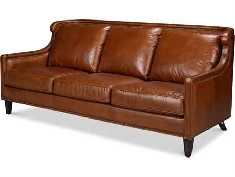 Sarreid Ltd Philipe Distilled Leather Sofa Brown