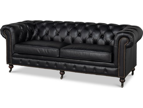 Sarreid Ltd Castered Chesterfield Sofa Onyx Black