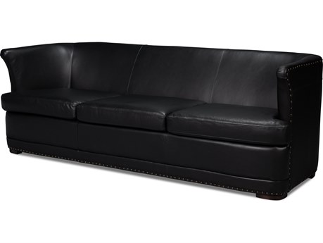 Sarreid Ltd Mcmillan Distilled Leather Sofa Onyx Black