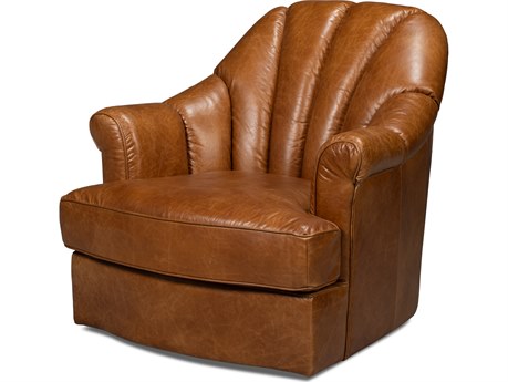 Sarreid Ltd Scoth Swivel Chair In Distilled Leather Brown