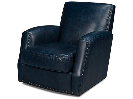 Sarreid Ltd Taft Swivel Blue Leather Accent Chair