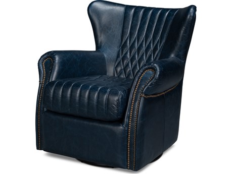 Sarreid Ltd Bugatti Leather Swivel Chair Blue