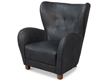 Sarreid Ltd Lombard Black Leather Accent Chair