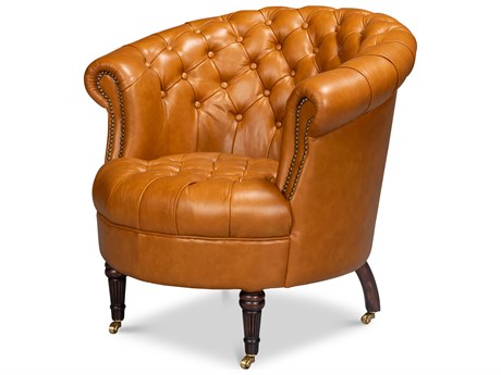 Sarreid Ltd Bastian Brown Leather Accent Chair
