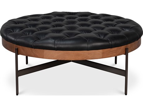 Sarreid Ltd Corbet Black Leather Ottoman