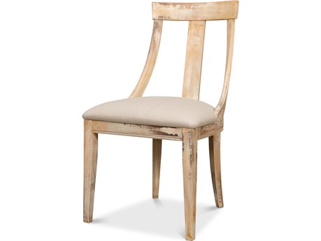 Sarreid Ltd Deco Side Chair Antique Oak Linen Flax