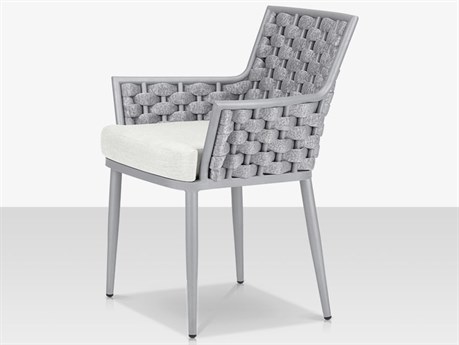 Source Outdoor Furniture Luxe Aluminum Cushion Dining Arm Chair in Kessler Silver Frame with Silver Durarope