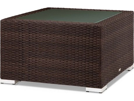Source Outdoor Furniture Lucaya Wicker 29'' Square Frosted Glass Top Coffee Table in Espresso