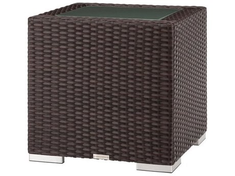 Source Outdoor Furniture Lucaya Wicker 20'' Square Frosted Glass Top End Table in Espresso