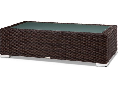 Source Outdoor Furniture Lucaya Wicker 47''W x 24''D Rectangular Frosted Glass Top Coffee Table in Espresso